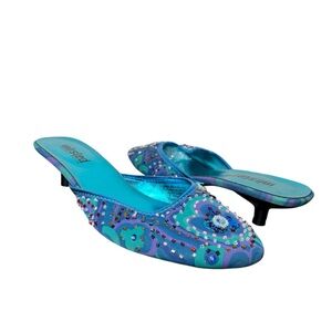 Y2K Vintage Unlisted Blue Purple Beaded Fairycore Slipper Mule Kitten Heel